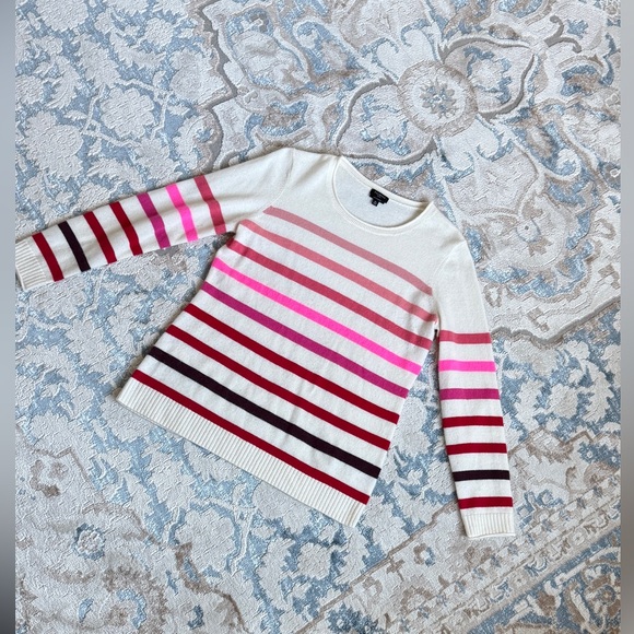 Talbots cashmere crewneck pullover beige base with multicolor stripes size MP - Picture 3 of 8